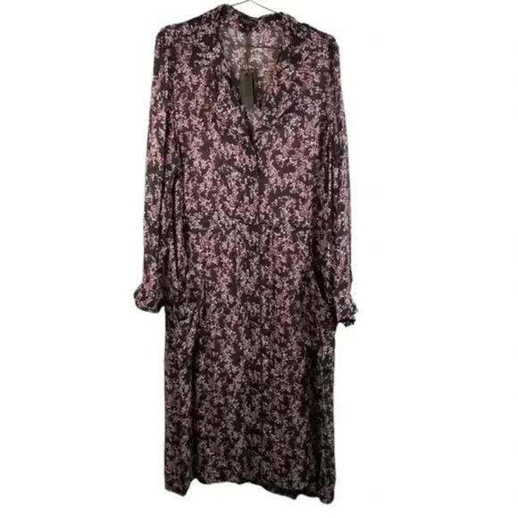 Rag & Bone Purple Floral Multi Fields Printed Midi Dress - Picture 2 of 9